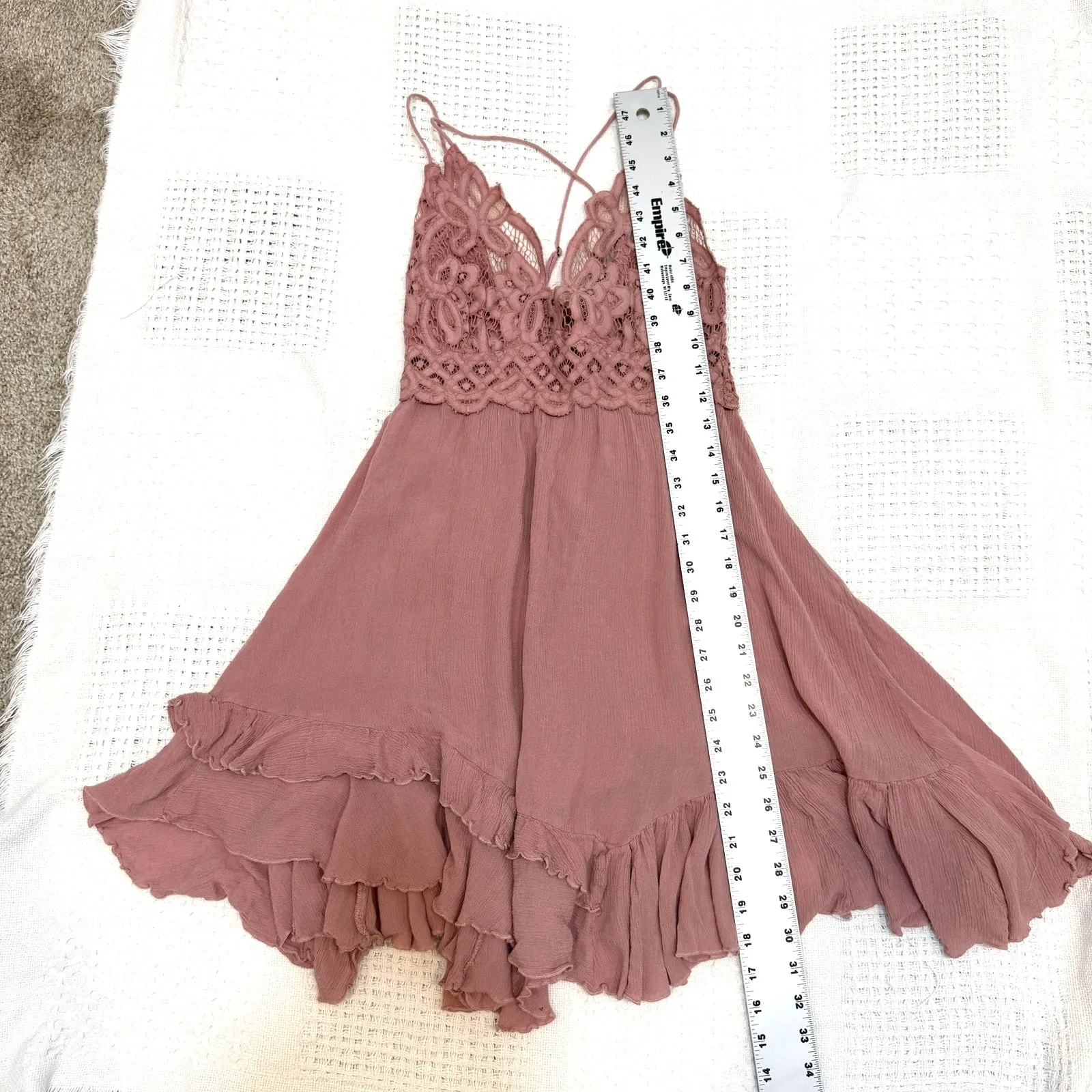 Free People medium Adella crochet ruffle strappy mini dress D4 2919 - Image 3