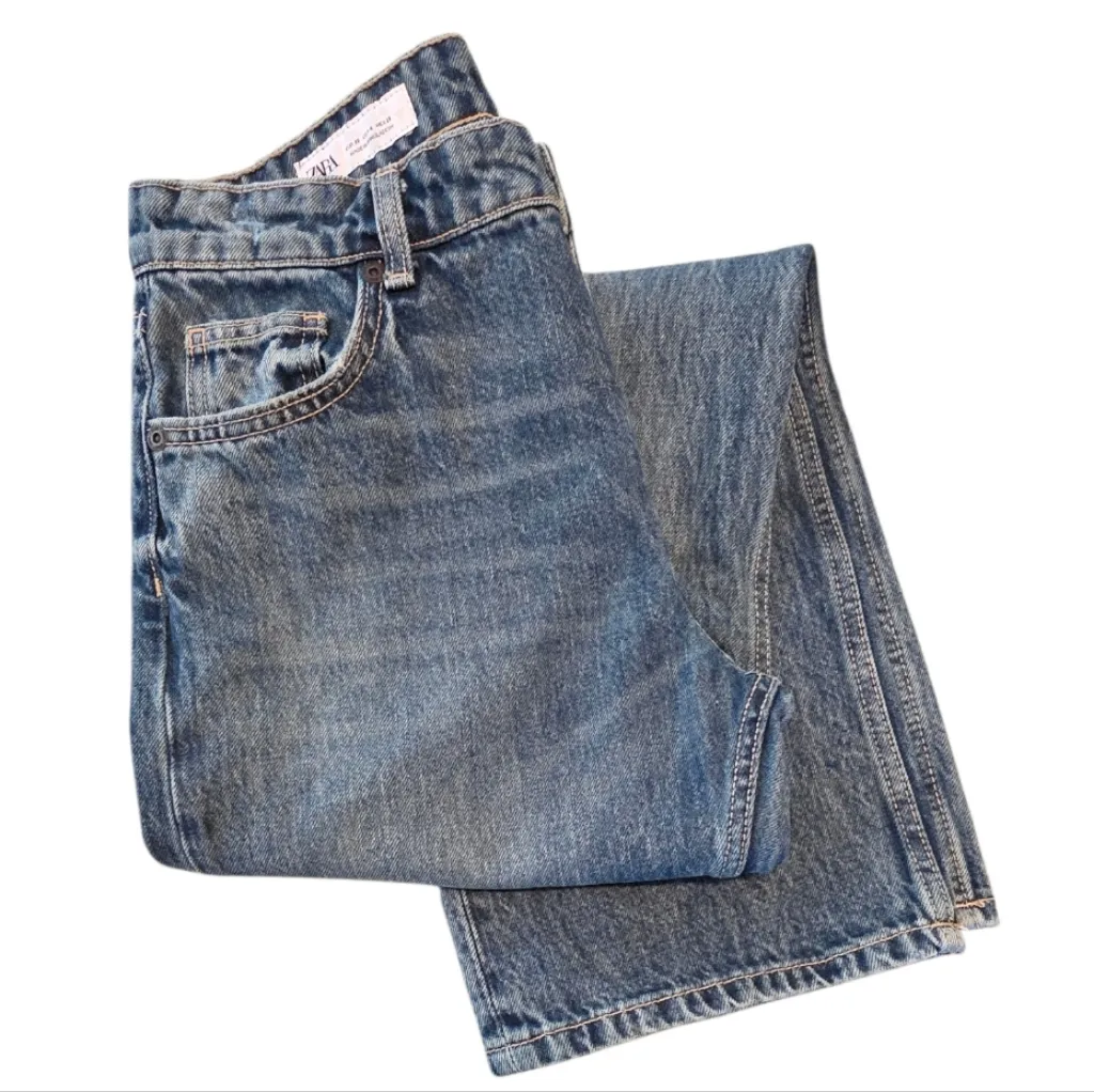Zara Jeans Wide Leg Straight Baggy High Waist Mom Denim Blue Size 4 - Image 2