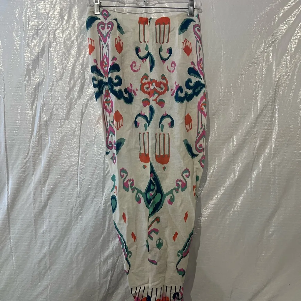 Zara Cream Floral Pareo Linen Blend Midi Skirt Size Small - Image 4