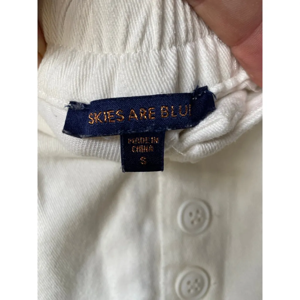 Skies Are Blue White Jeans Denim Crop Cotton Resort Vaca Button Fly Hampton Boho - Image 5