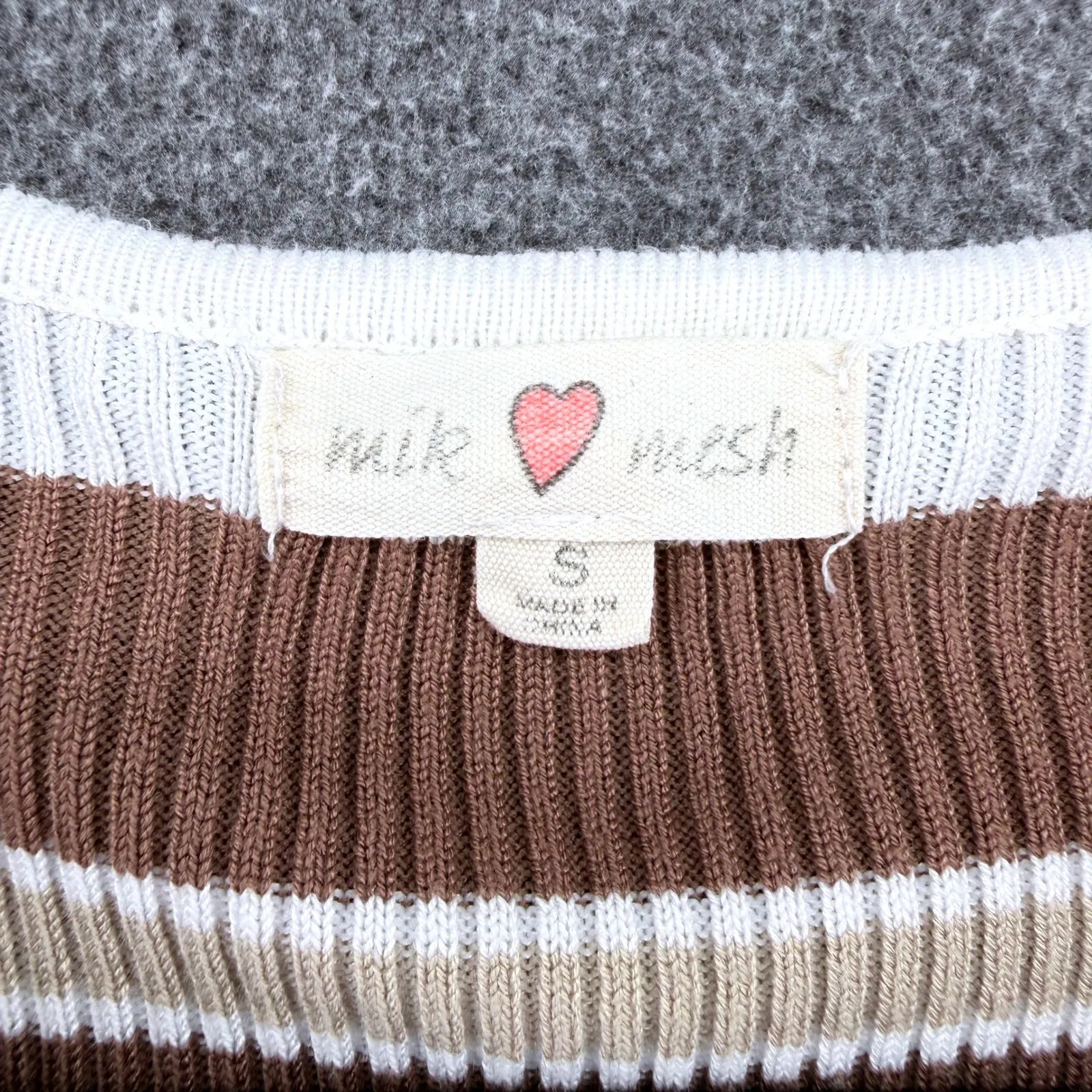 Vtg Y2k 90s Womens Striped Long Sleeve Henley Button Up Knit Top Milk Mesh Small Brown - Image 5