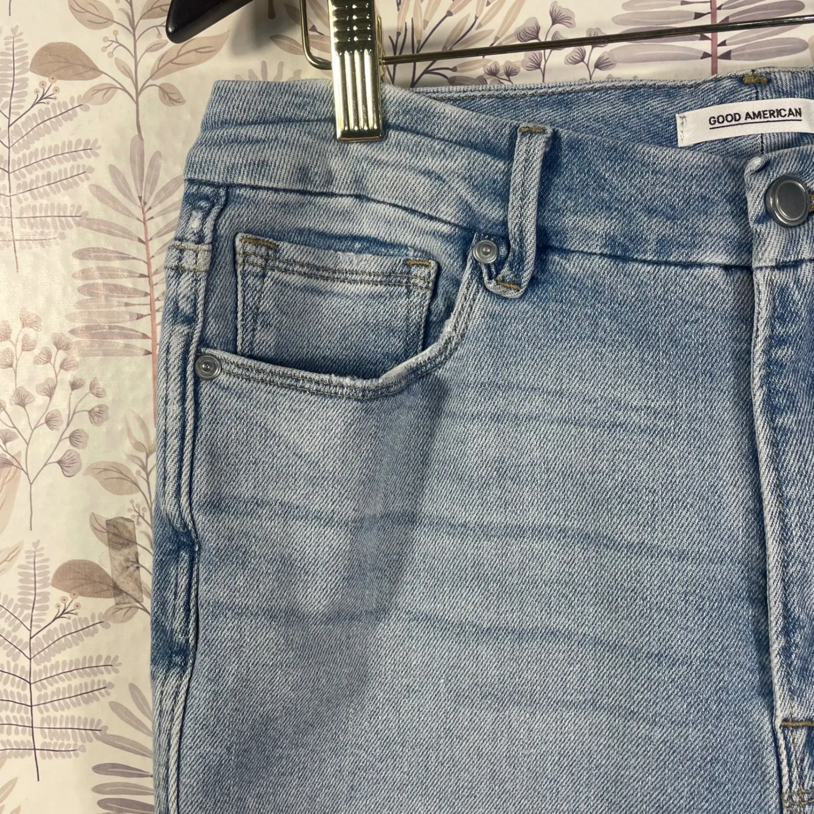 Good American Good Curve Raw Hem‎ Jeans Light Wash High Waisted Size 14/32 - Image 5