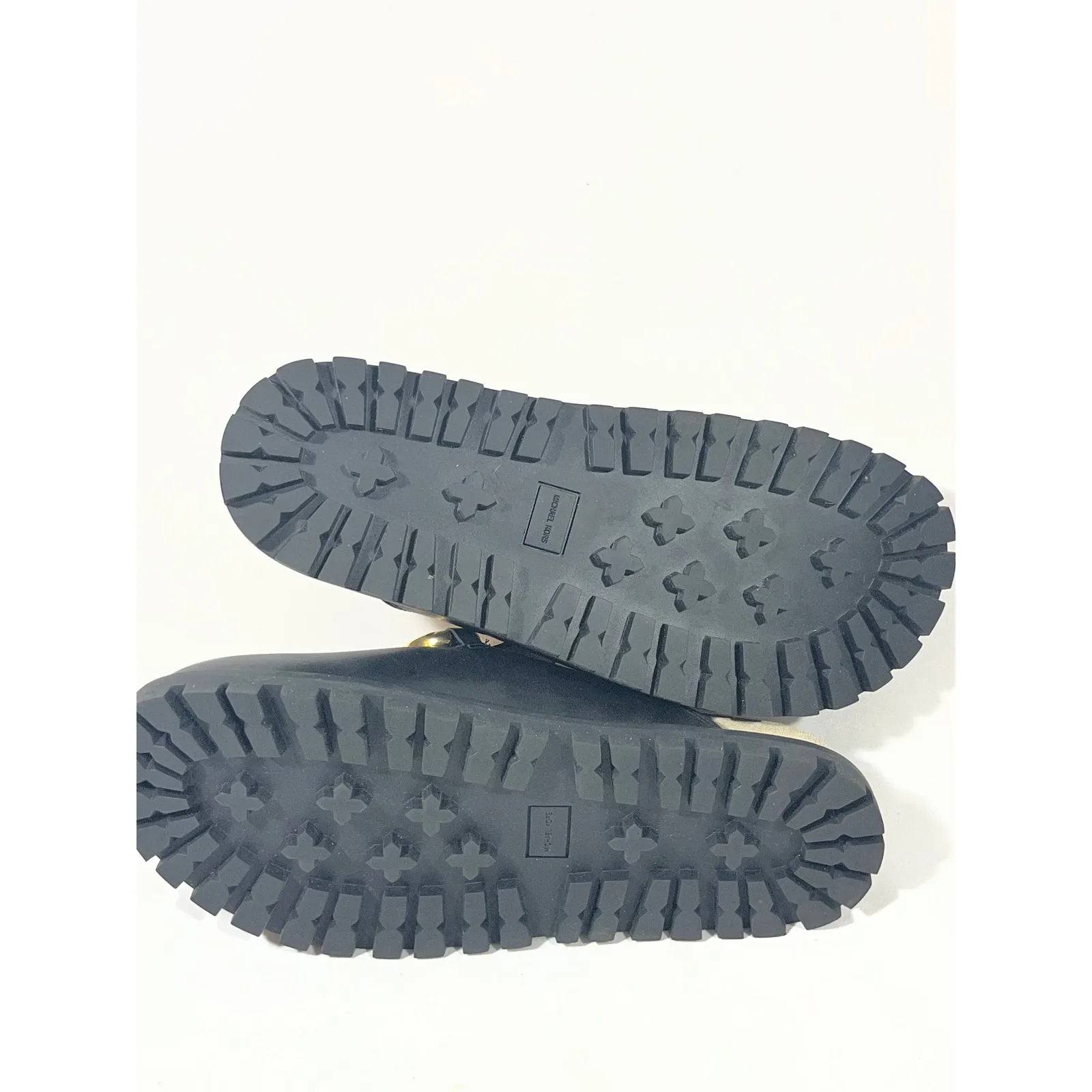 Michael Kors Black Leather Mules Gold Chain Lug Sole Womens Slip On Resort Sz 7 - Image 8