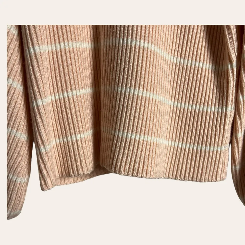 Saylor Reformation Pink White Striped Ribbed Knit Wool Crewneck Balloon Sweater - Image 6