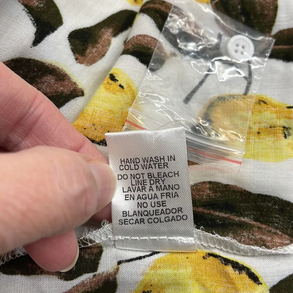 Entro NWT Off White Lemon Print Button Down Open Shoulder Ruffle Top - Image 12