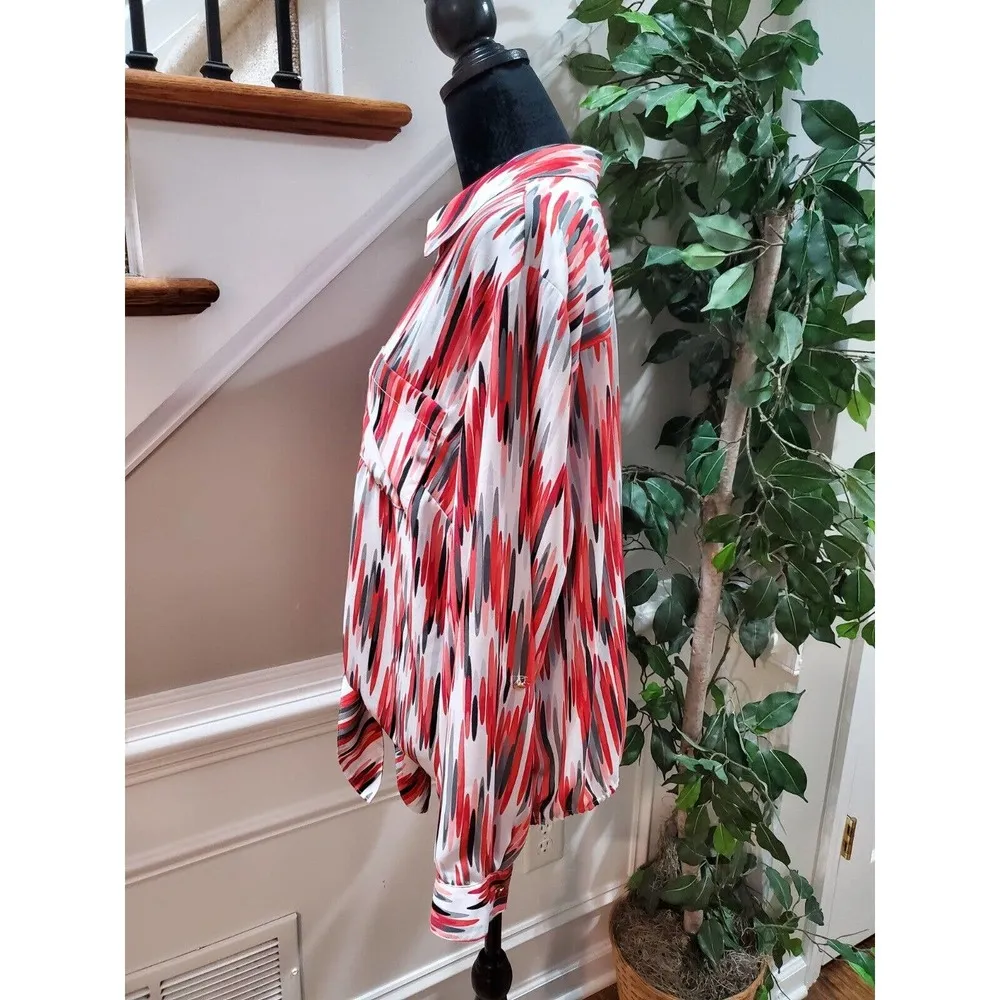 JM Collections Women Multicolor Collared Long Sleeve Casual Button Down Shirt XL - Image 8