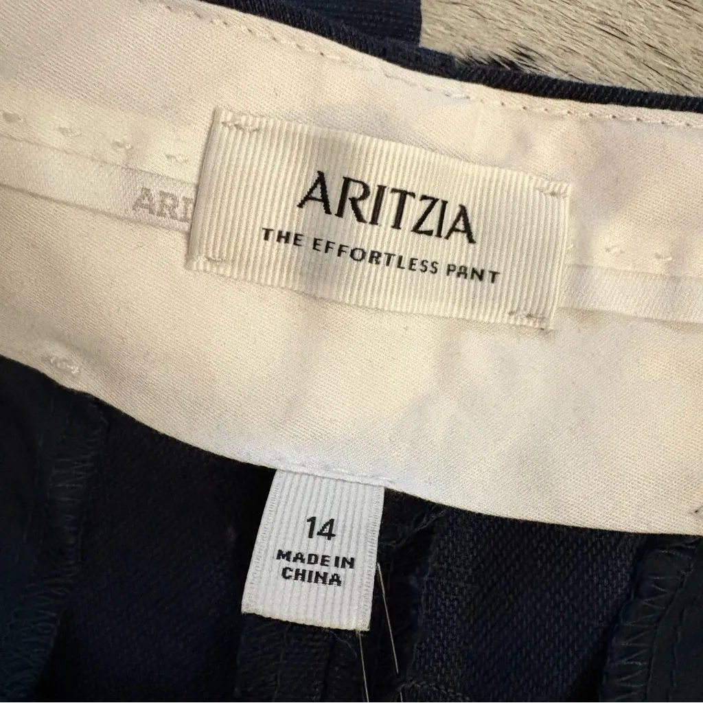 ARITZIA Effortless Linen Wide Leg Trouser Pants In Dark Night Navy Size 14 NWT - Image 3