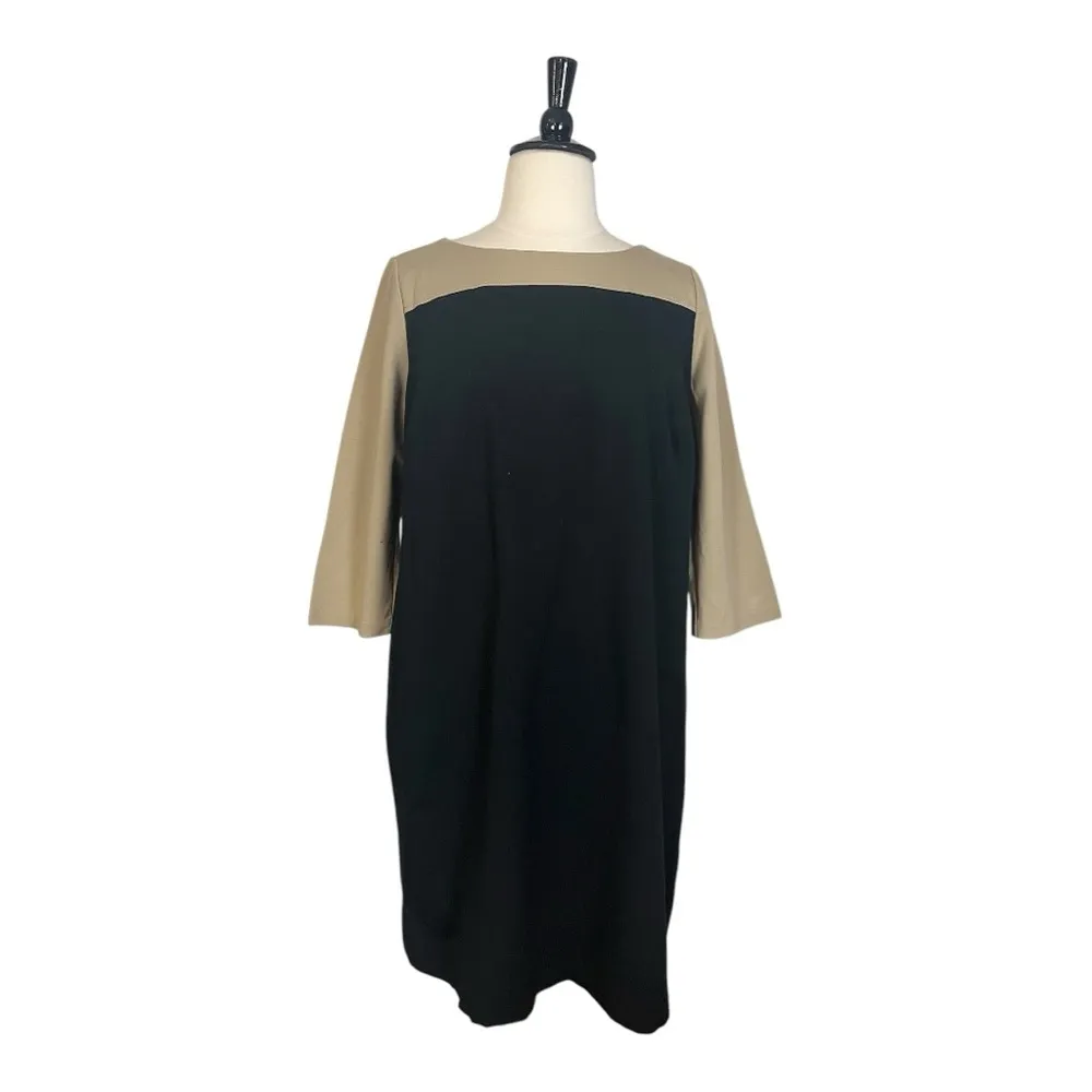 Talbots New Shift Dress Midi Ponte Knit Tan Black Colorblock Women’s Size 18W - Image 2