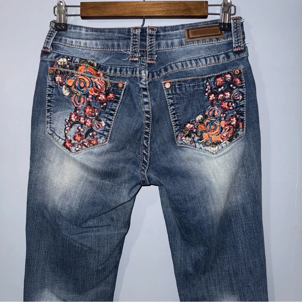 Grace in LA Flare Wide Leg Jeans with Embroidery Blue Size 26 - Image 7