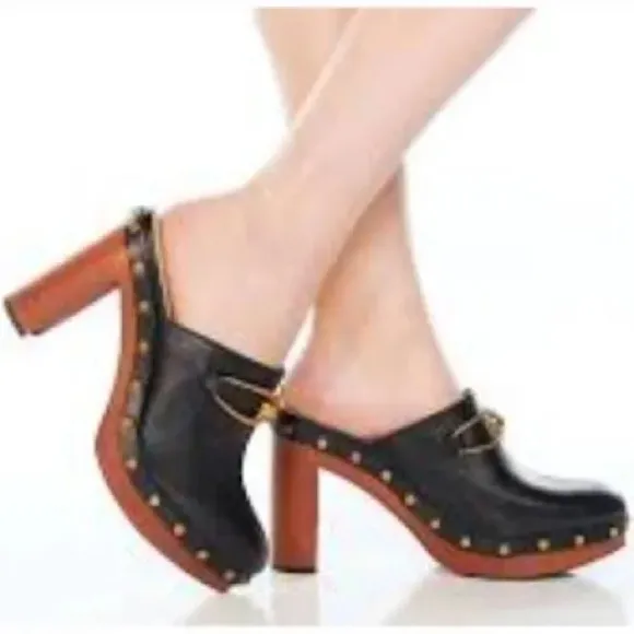 Veronica Beard Giles Block Heel Mule Clogs, Black,Size 8M Bohemian leather Heel - Image 1