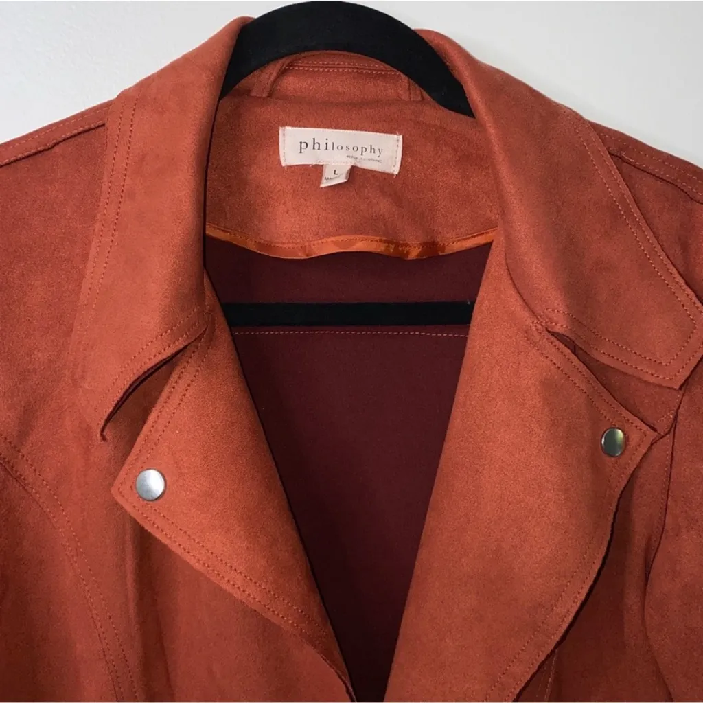 Philosophy Faux Suede Rust Orange Motocross Bikercore Rocker Jacket Sz L - Image 8