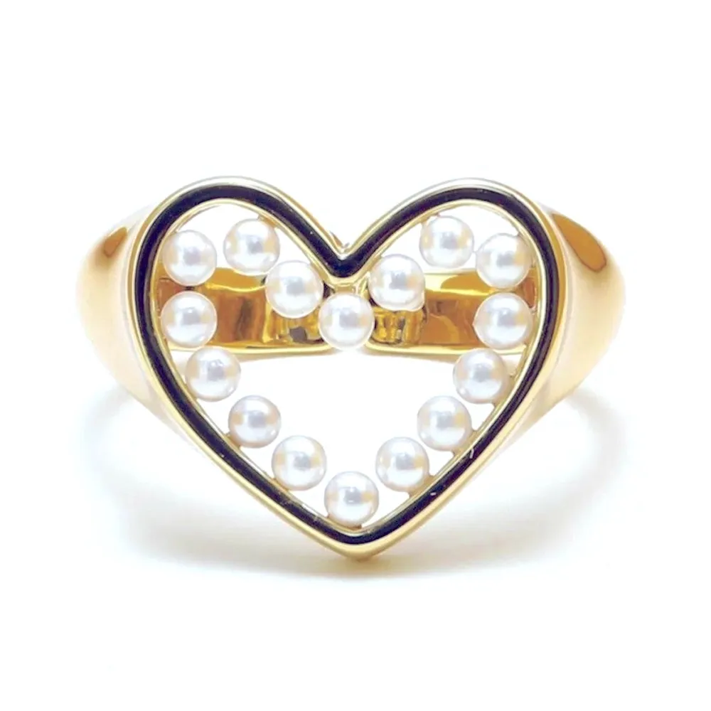 Hollow Pearl Heart Ring | 18k Yellow Gold‎ Plated Sterling Silver - Image 8
