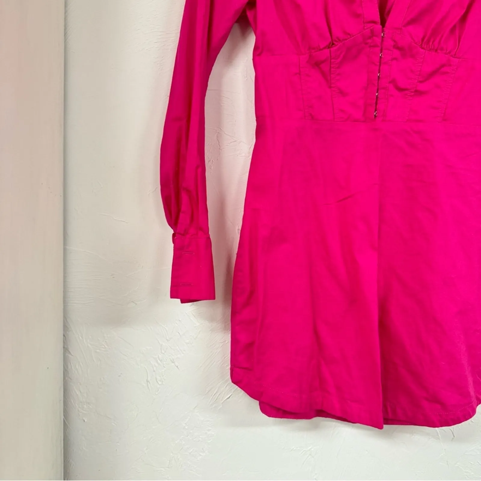 Urban Outfitters Hot Pink Long Sleeve Mini Dress Womens XS Barbie Core Collared - Image 3