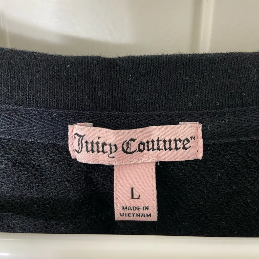 NWOT Juicy Couture women’s pink gold glitter decal leopard black crewneck top‎ L - Image 4