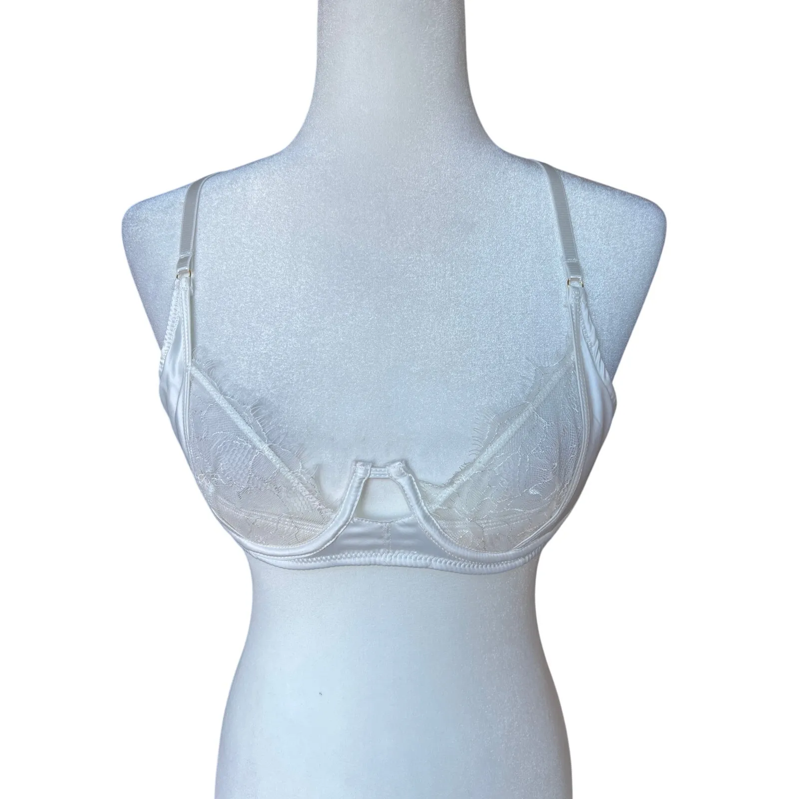 Oh La La Cheri Ivory Eyelash Plunge Bra Size S Sheer | Sexy Romantic GLAM NWOT White - Image 6