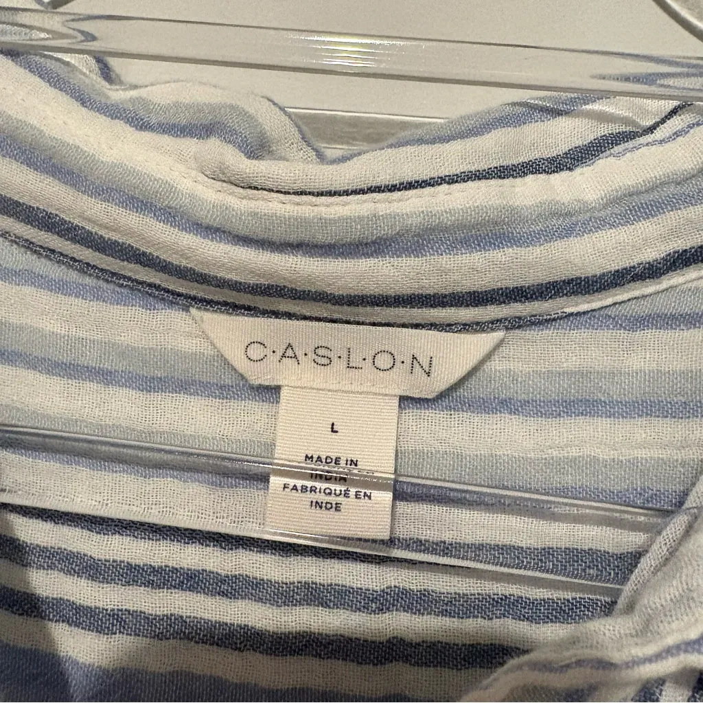 Caslon vera striped button front cotton gauze blue white size large - Image 5