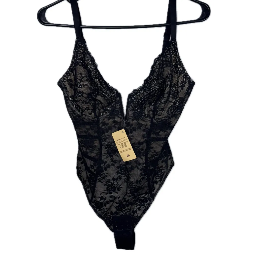 NWT Popilush Lace Deep V Neck Backless Tummy Control Shapewear Bodysuit Small Black - Image 6