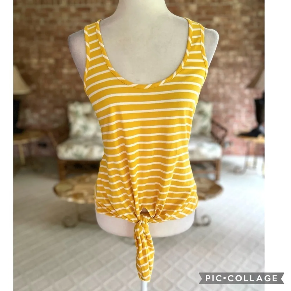 NWT Maison Jules Tank Top Yellow Striped Tie Hem M Casual Party Lunch nautical - Image 2