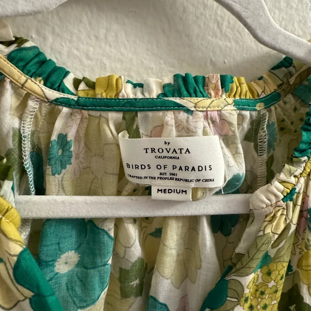 TROVATA Birds of Paradis June Blouse Floral Green & Yellow Size M Summer Size M - Image 3