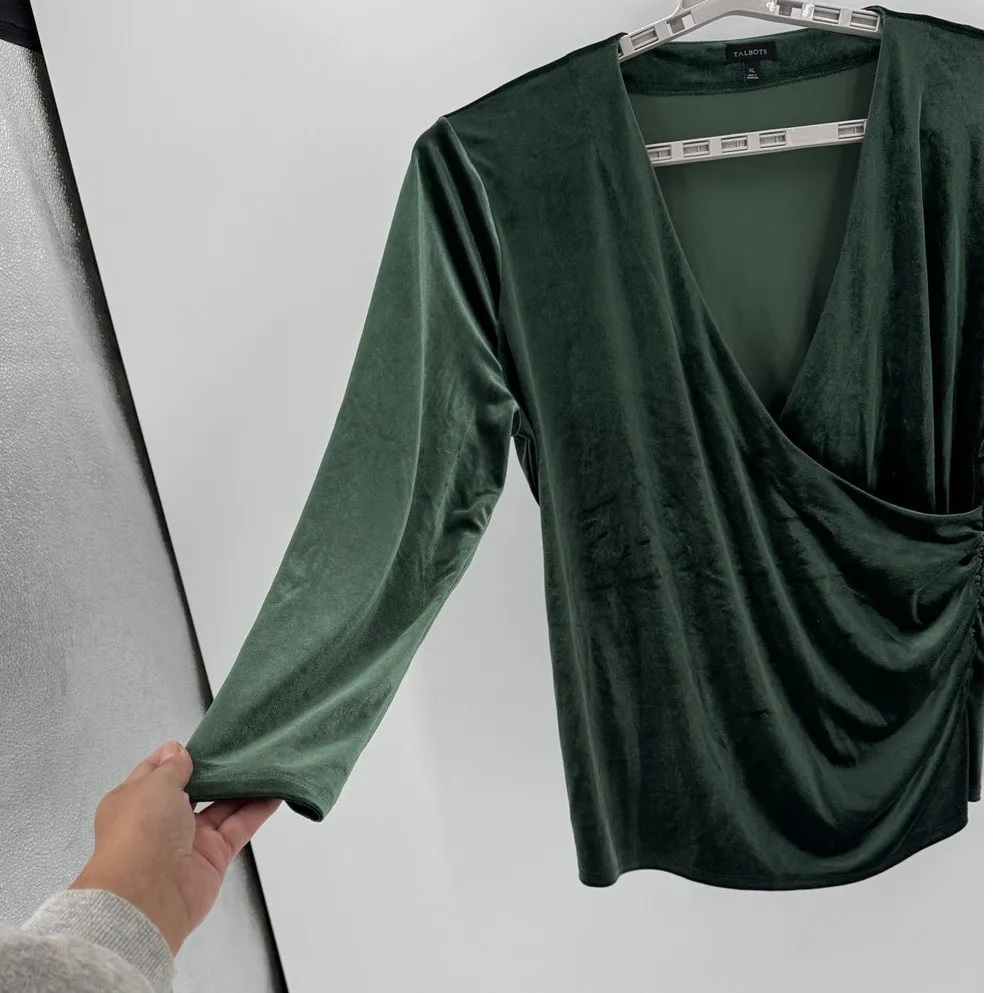 Talbots green velvet ruched faux wrap top size xl holiday formal chic classy - Image 3