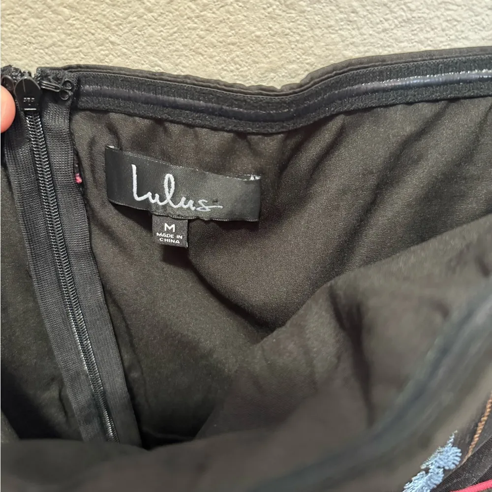 Lulu’s For the Frill of It Black Embroidered Strapless Midi Dress Medium - Image 9