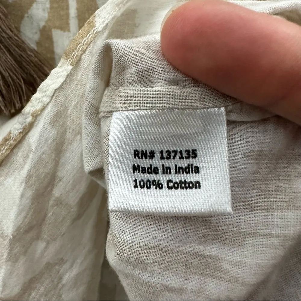 Bella Tu Long Sleeve Tunic Top V Neck‎ Beige Cotton Beaded Sequin Boho Women's L Tan Size L - Image 6