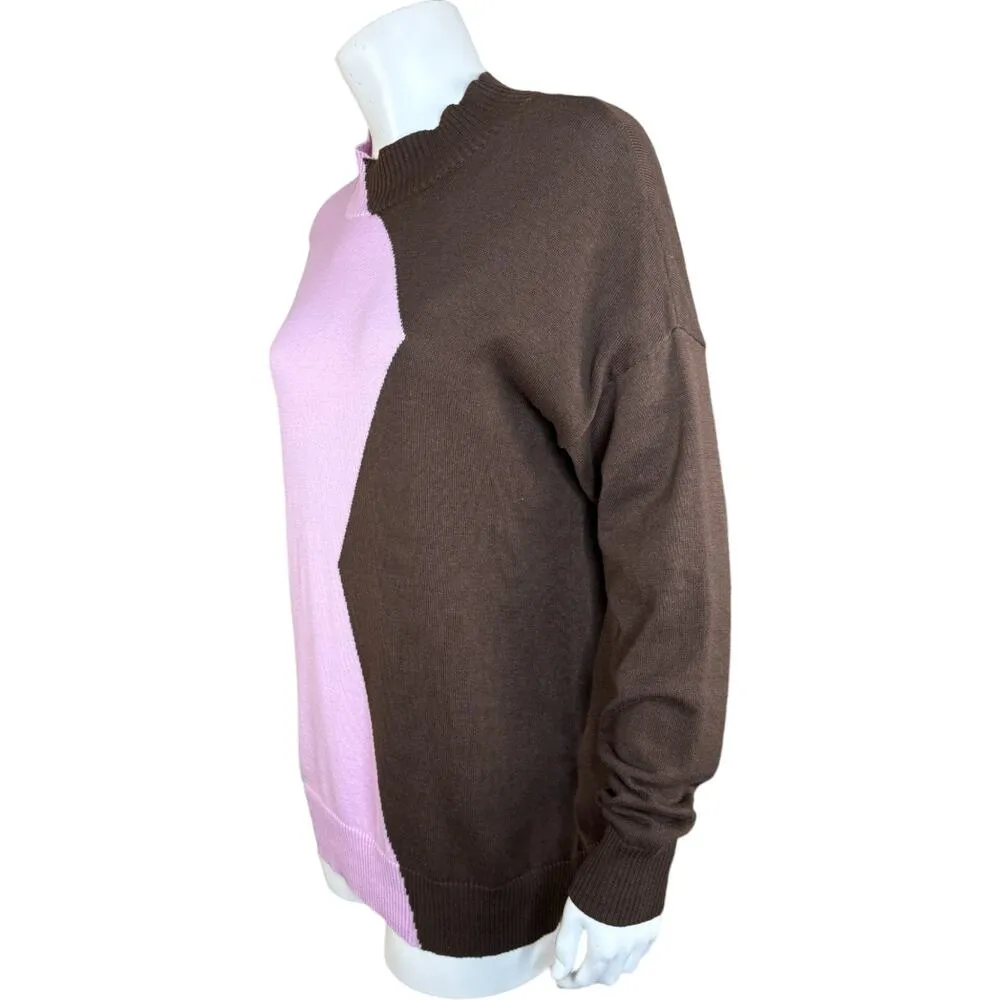 Belle by Kim Gravel Zig Zag Color Block Sweater Pink Lavender XS Brown - Image 8