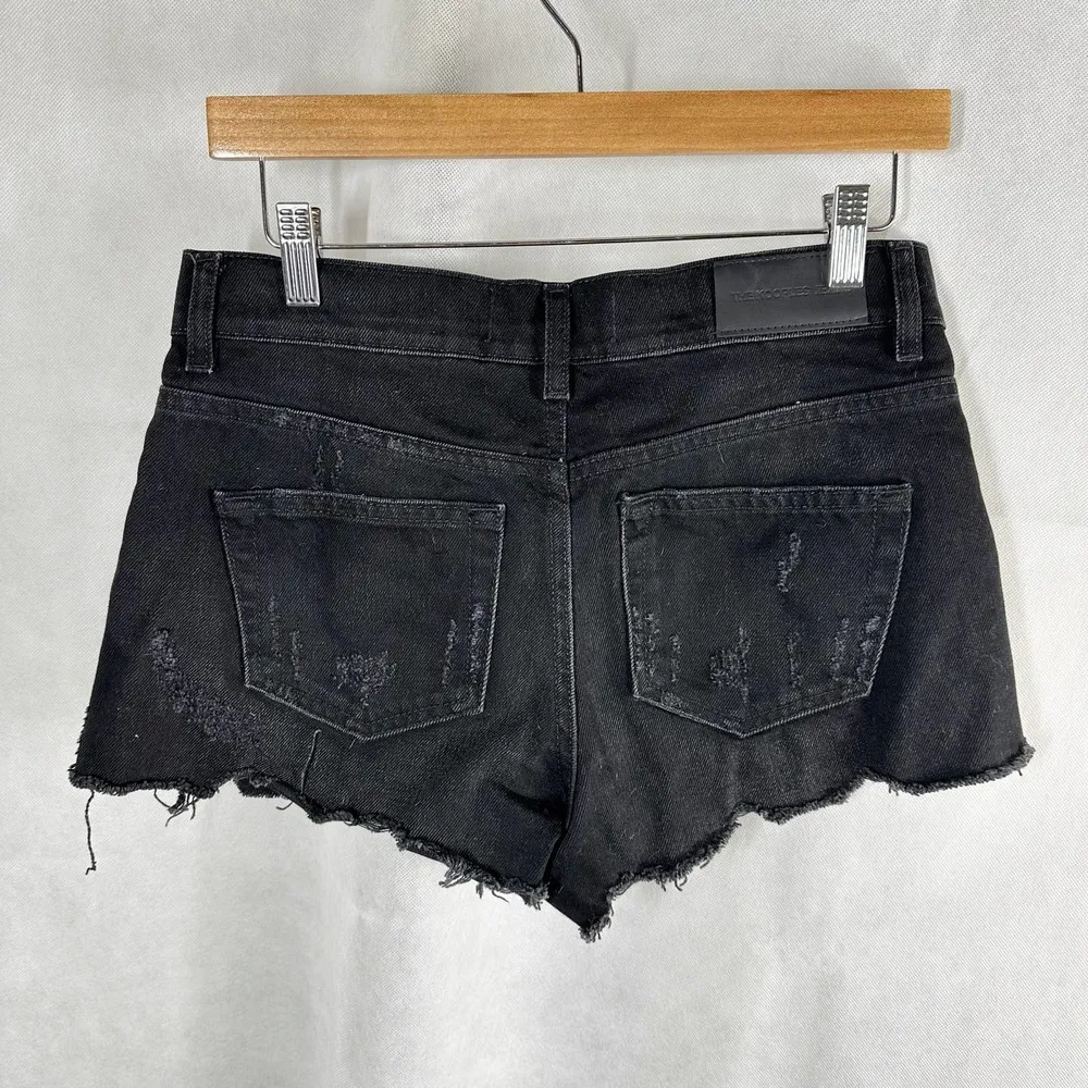 The Kooples Studded Denim  Distressed Fray Cheeky Mini Shorts Black - Image 3