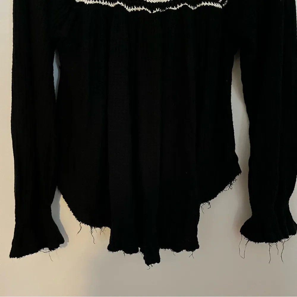 Free People Soul Mate Black Waffle Crochet Knit Sweater Size Small - Image 10