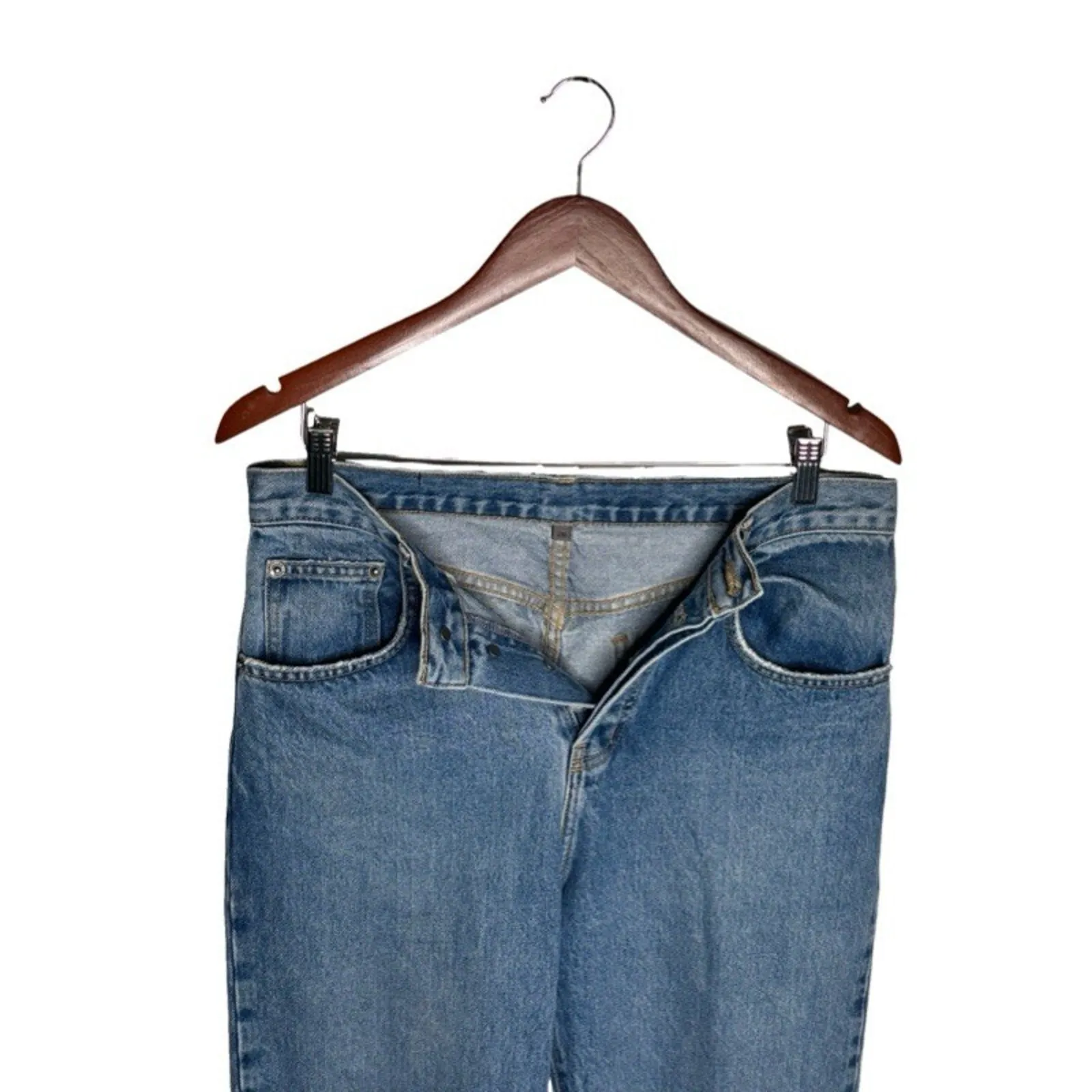 Carmar Jeans Capri High Rise Size 26 Oversized Mid Wash Distressed Straight Leg Blue - Image 2