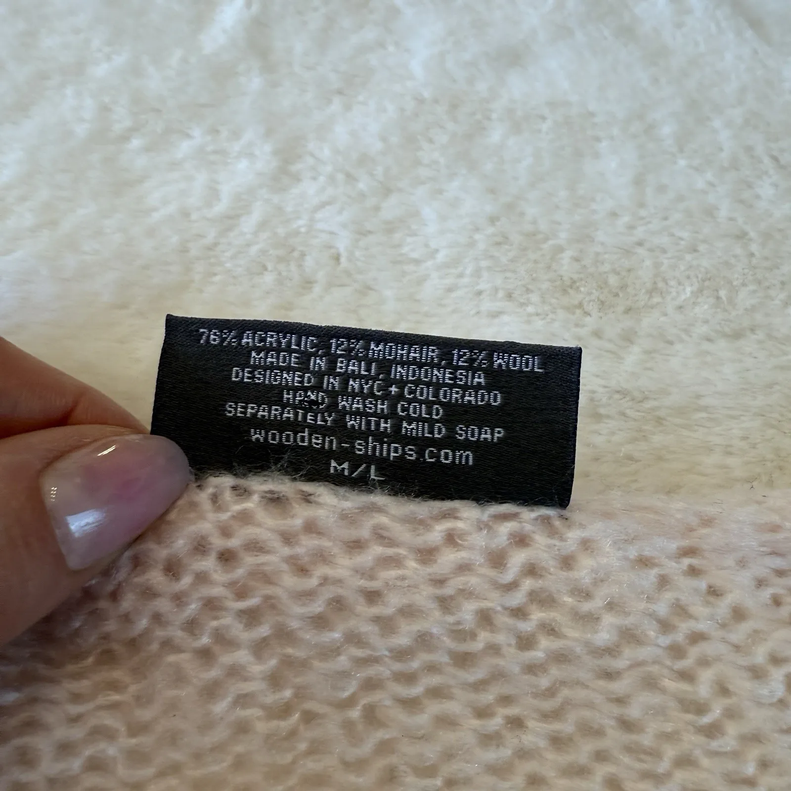 Wooden Ships Love Sweater Women's S/M Pink White Knit Pullover Lightweight Wool - Image 5