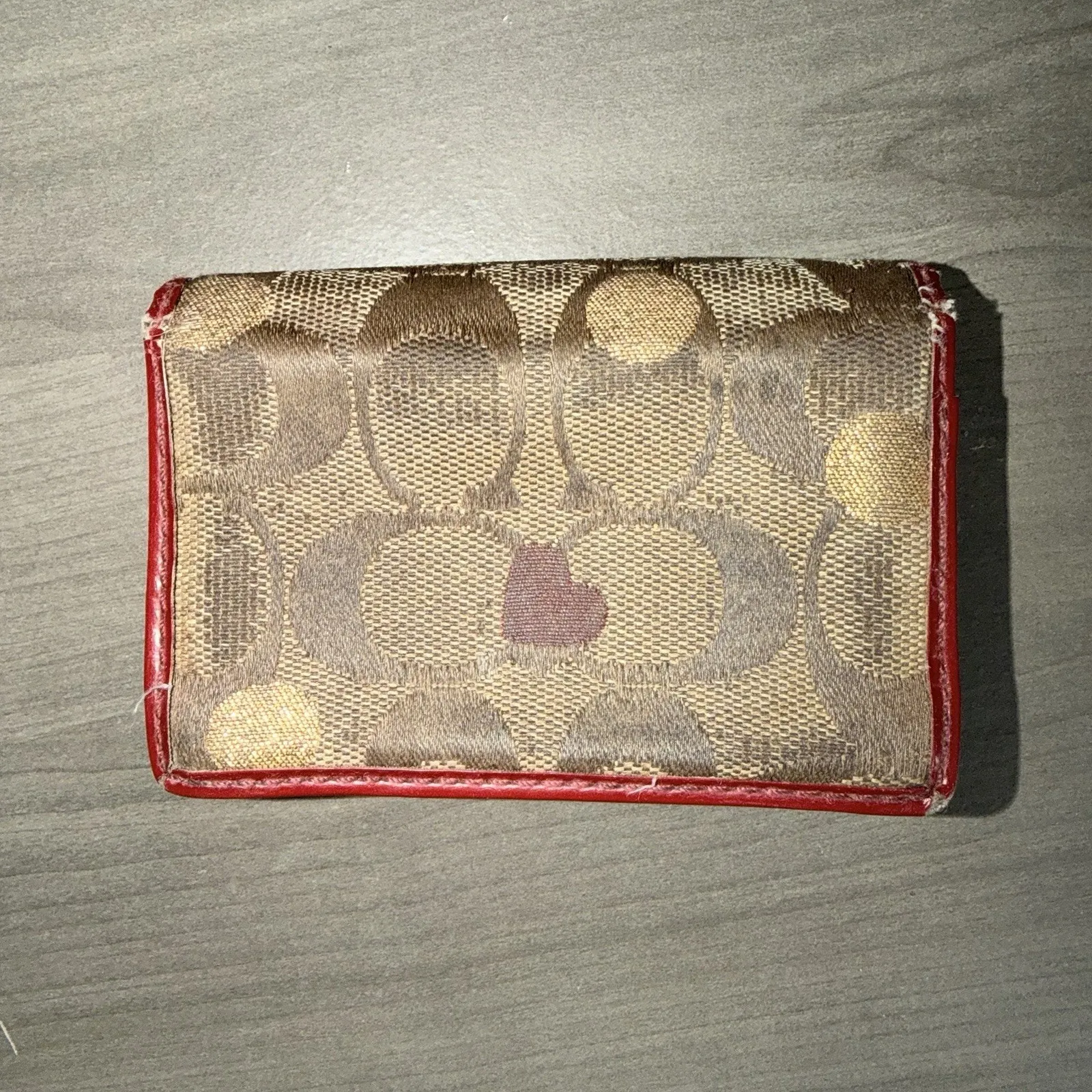 Vintage Y2K Coach Poppy Bifold Wallet Khaki Red leather Heart Gold Polka Dots - Image 5