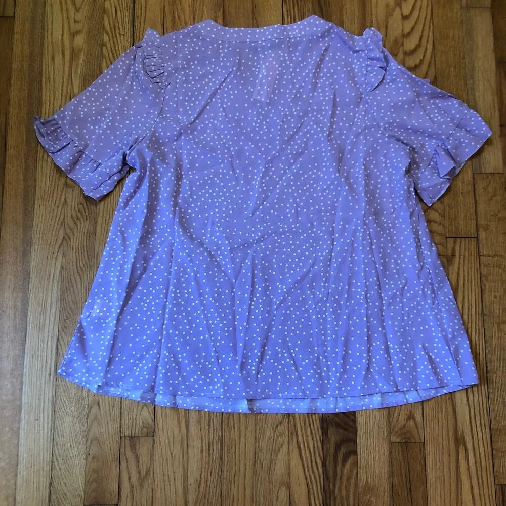 BLOOMCHIC NWT Polka Dot V Neck Ruffle Trim Blouse Lavendar - Size 12 - Image 6