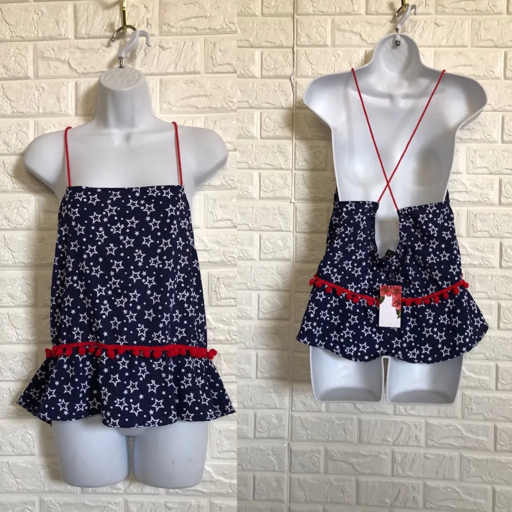 America‎ & Beyond patriotic stars babydoll tank top size L 4th of July Blue Size L - Image 9