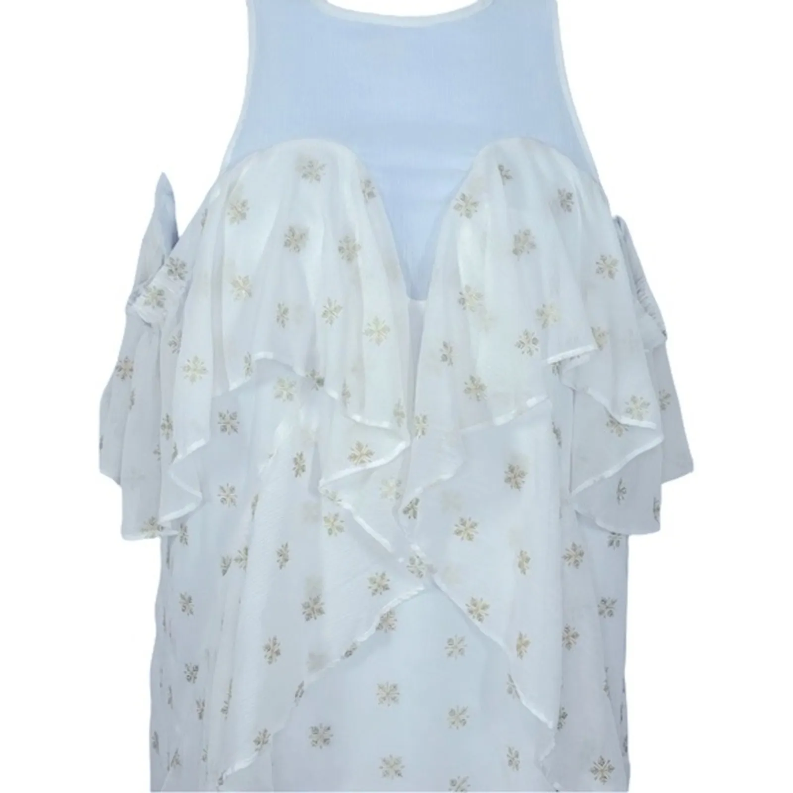 Stevie May Cosmic Currents Gold Embroidered Mini Dress Cold Shoulder Medium White - Image 11