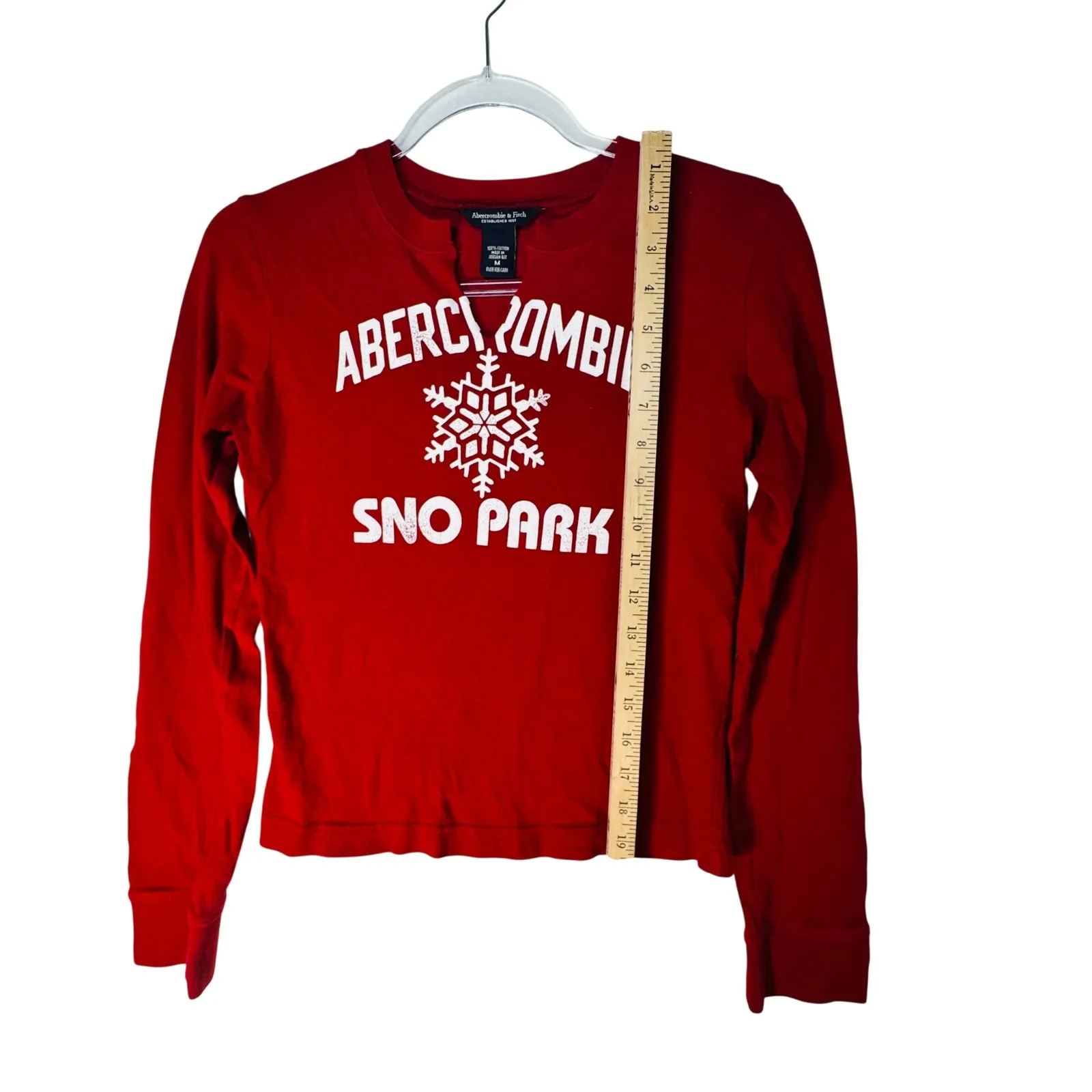 VTG Y2K Abercrombie & Fitch Sno Park Red L/S Baby Tee Women's M Snowflake Retro - Image 5