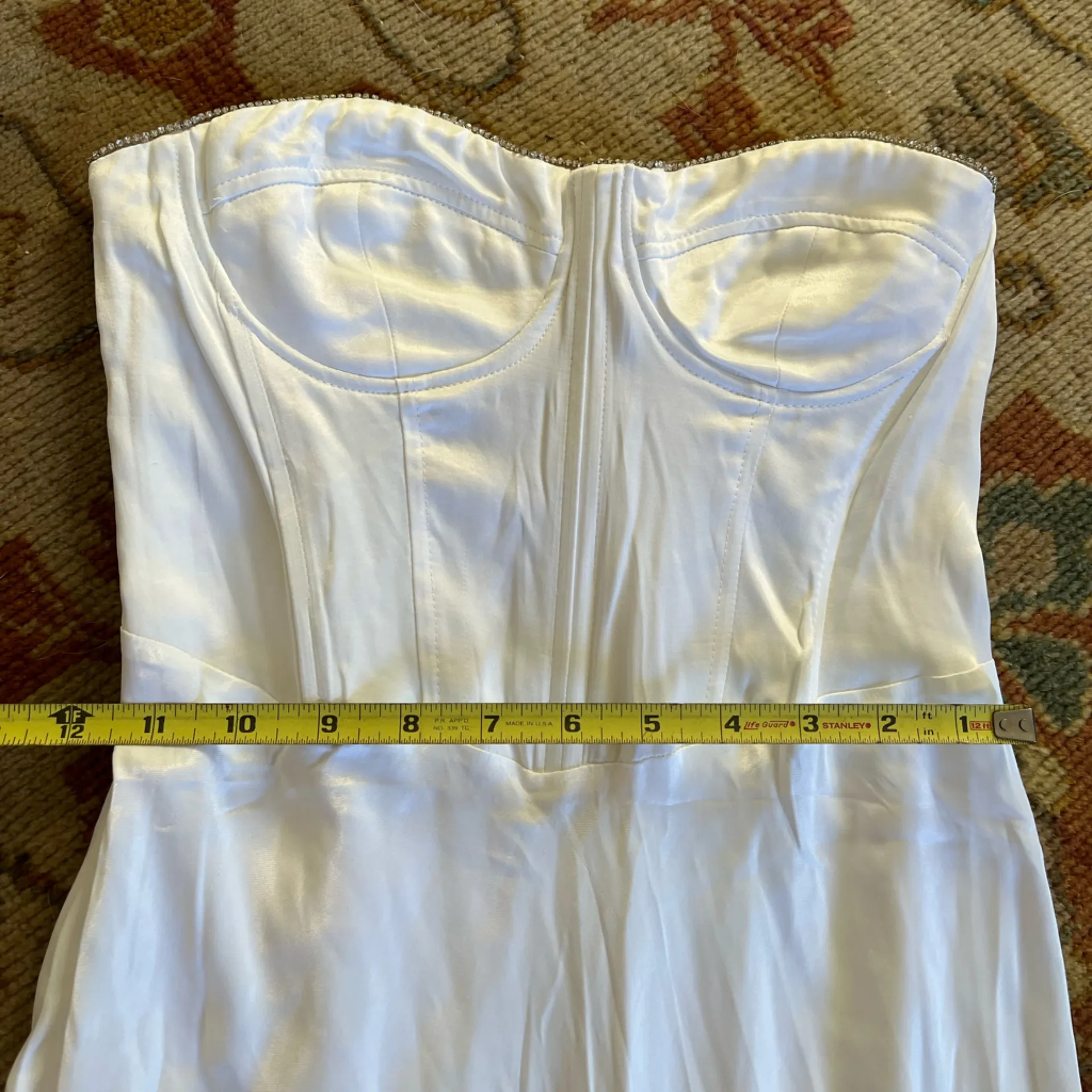 Elegant White Strapless Maxi Dress with jewels on top seam - Image 6