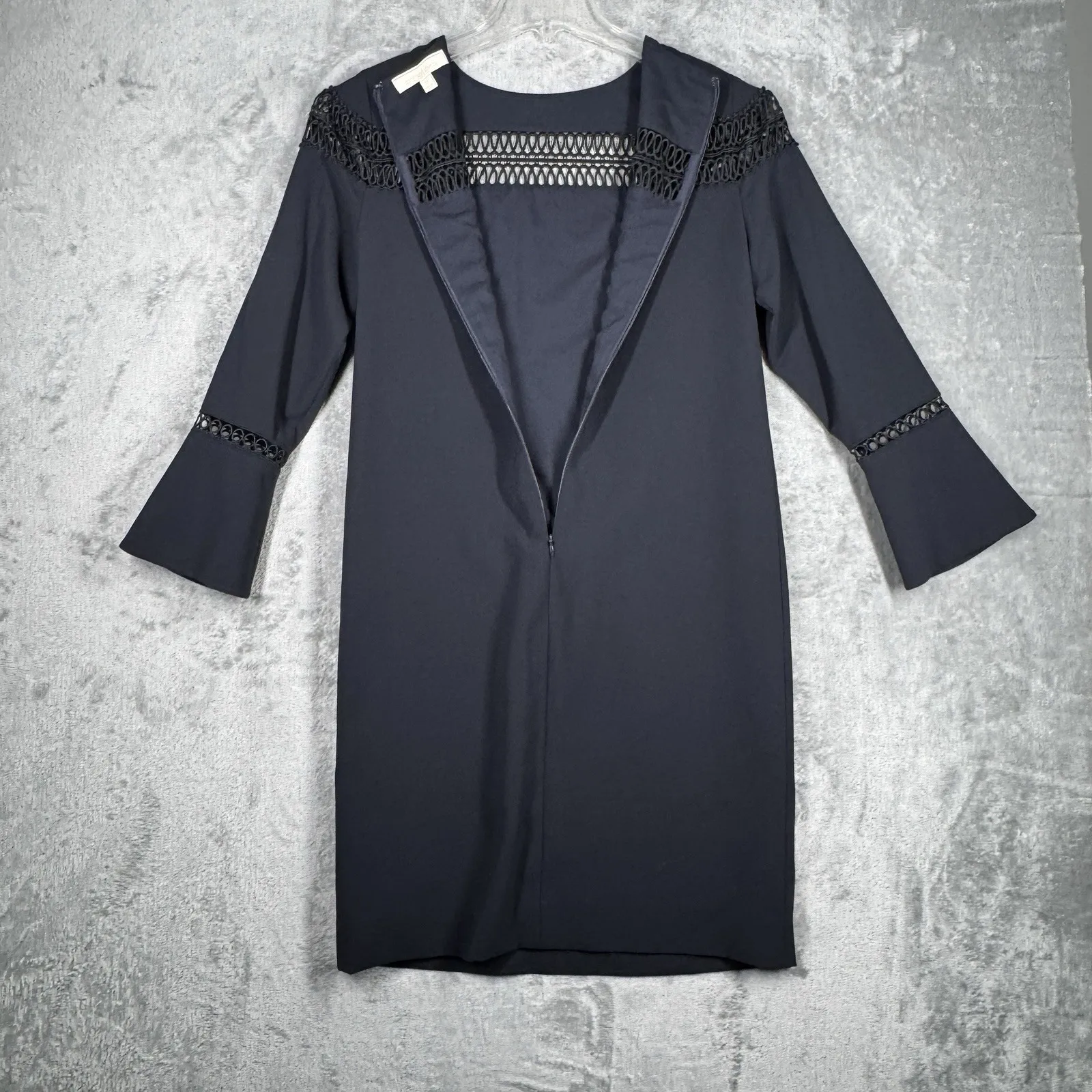 Etcetera Dress Women 0 Navy Blue Open Knit Trim Office Preppy Neutral Minimalist - Image 4