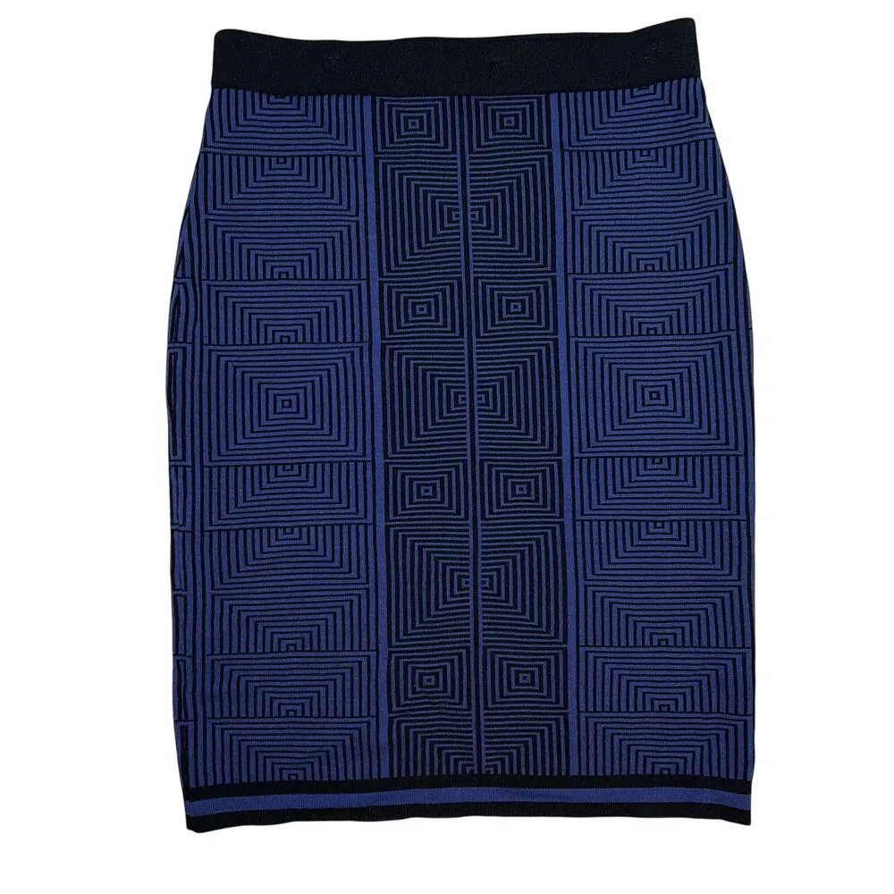 Studio M Blue Greek Key Stretch Pencil Skirt Size M NEW with Tags Rayon/Nylon Size M - Image 4
