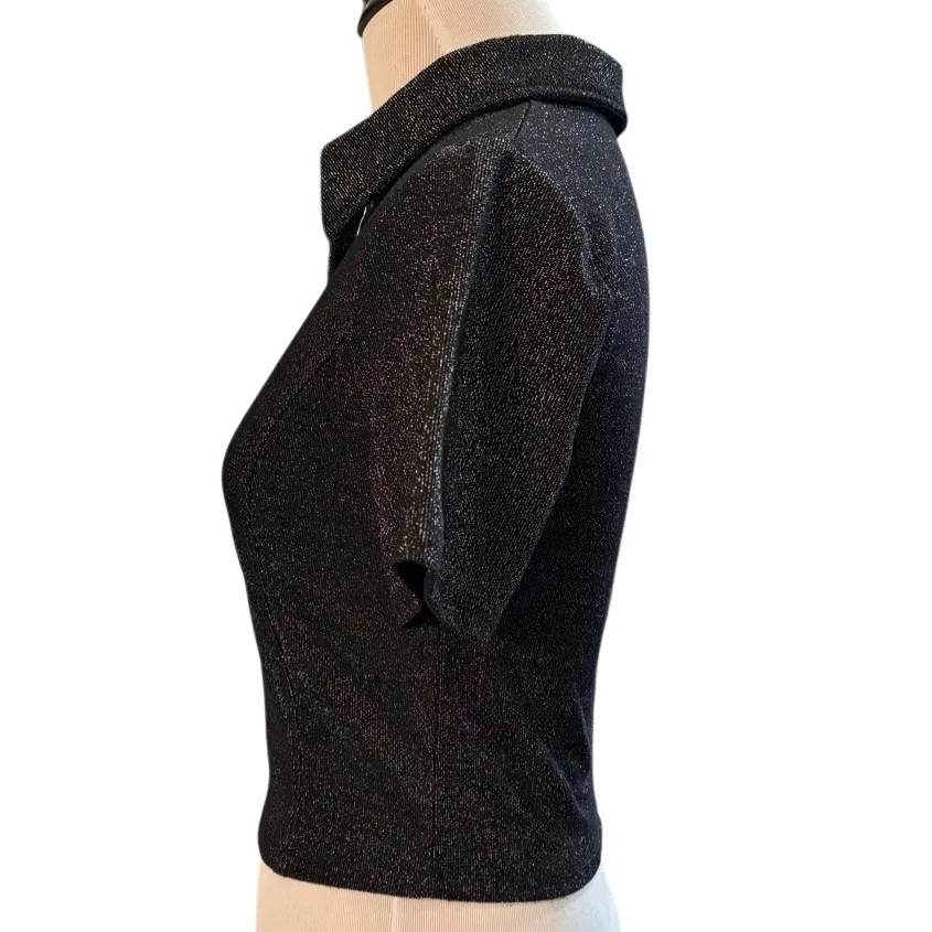 Current Mood Metallic Glitter Half Zip Crop Top Black Size M - Image 2