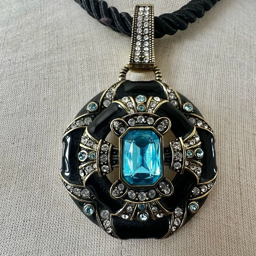 Heidi Daus "Newport Chic" Black Enamel & Crystal Statement Necklace - Image 2