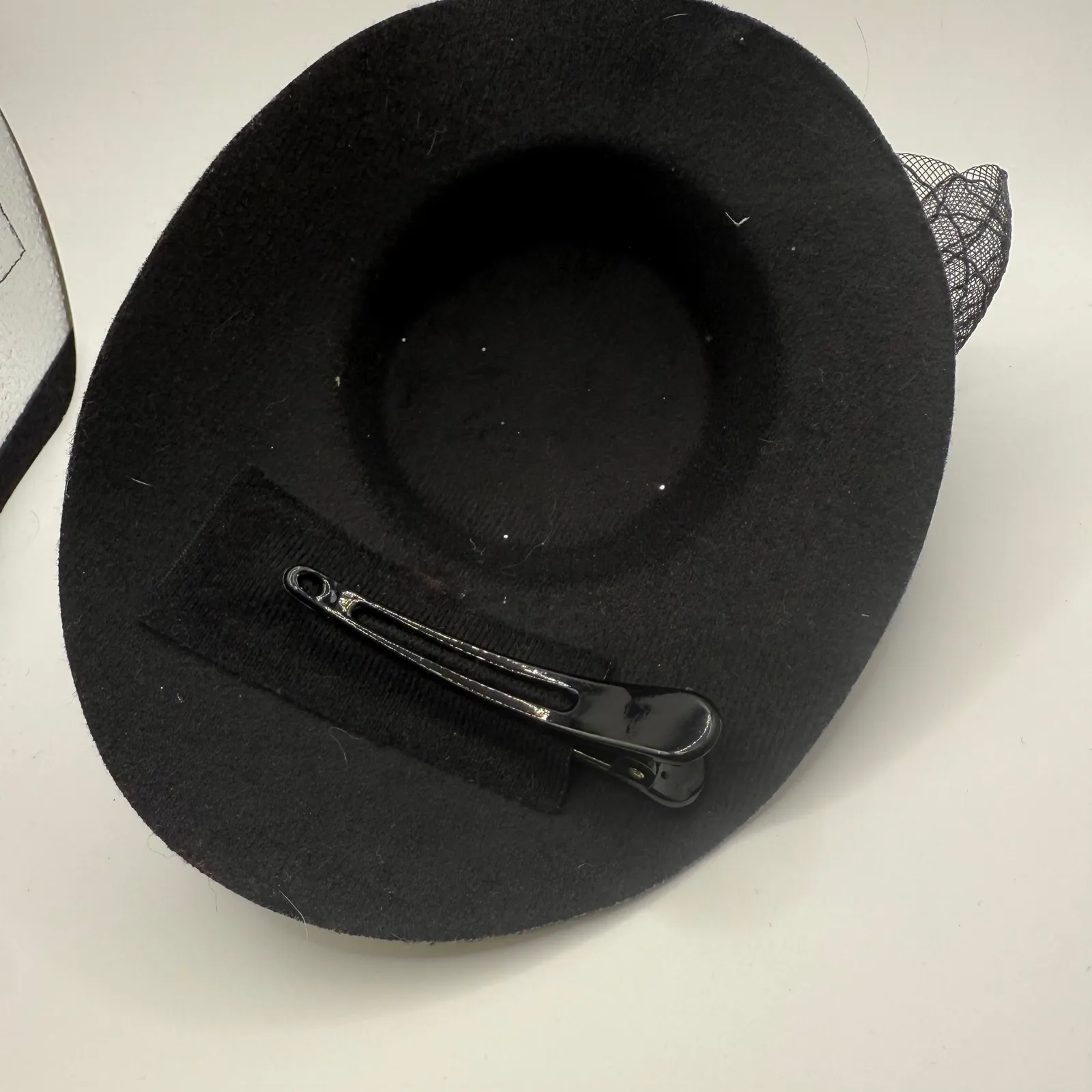 Black Fascinator Hat with Veil and Rhinestones Occasion Headpiece - Image 4