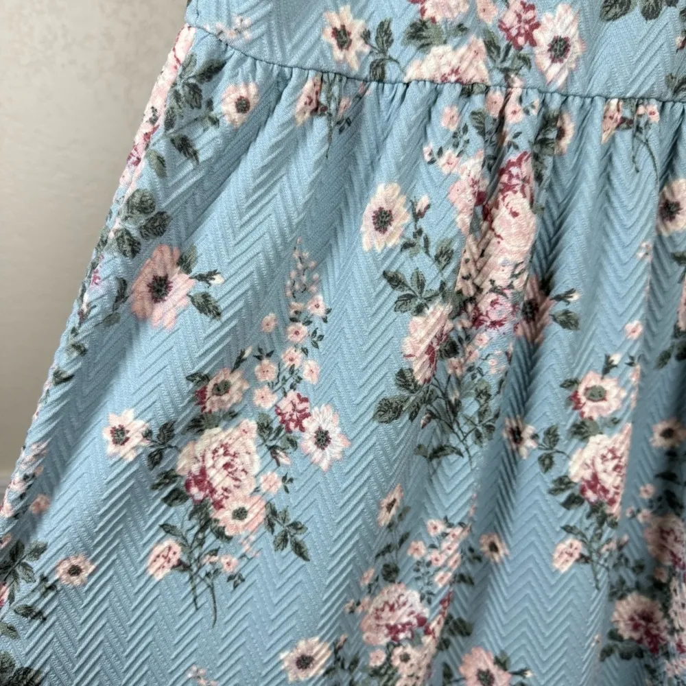 Western Blue Floral Fit & Flare Dress XS Stretch Cottagecore Festival Y2K Summer - Image 10