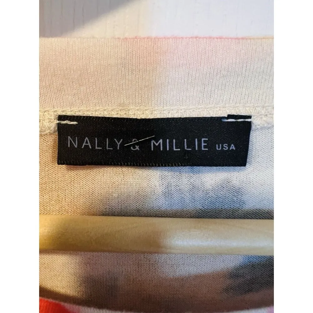 Nally And Millie Abstract Floral Top Size Small 3/4 Sleeves USA Soft Knit Crew Pink - Image 5