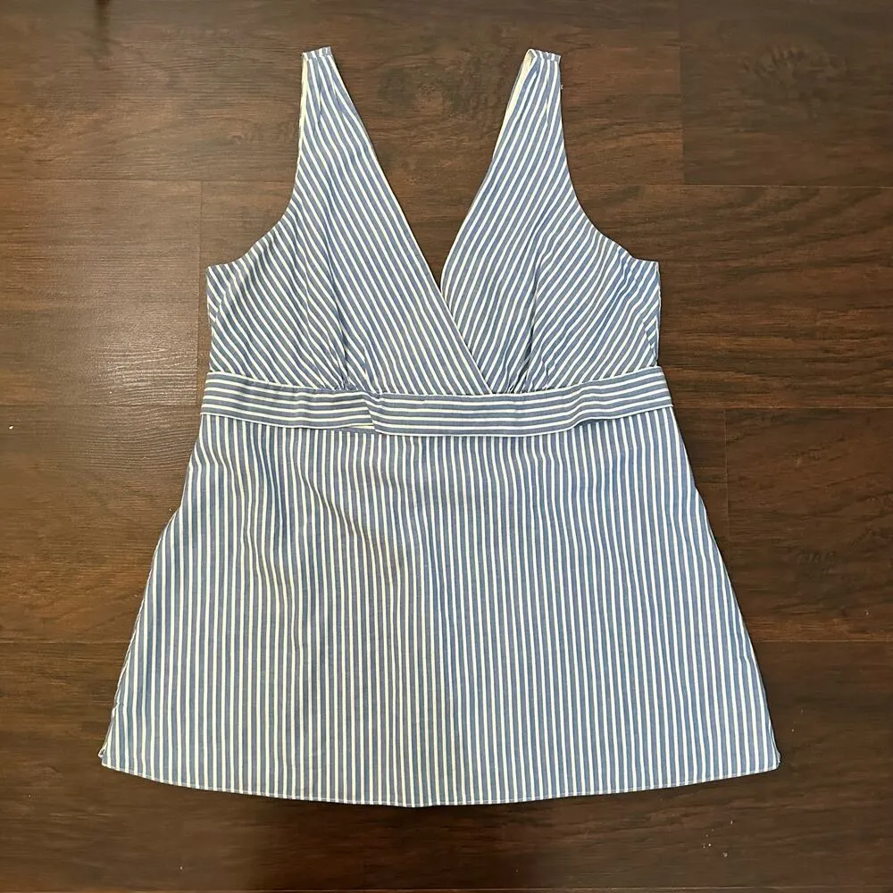J. Crew light blue & white striped v-neck cotton sleeveless top size 10 - Image 5
