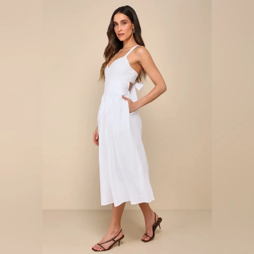 Lulus Strolling Sicily White Pleated Backless Midi Dress With Pockets - Image 3