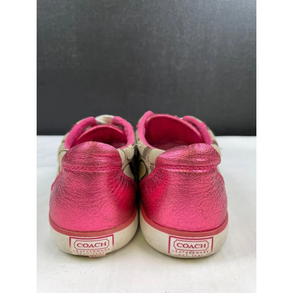 Coach Women's Metallic Pink /Tan Canvas Sneakers/ Shoes Size 7B SKU 4246 - Image 5