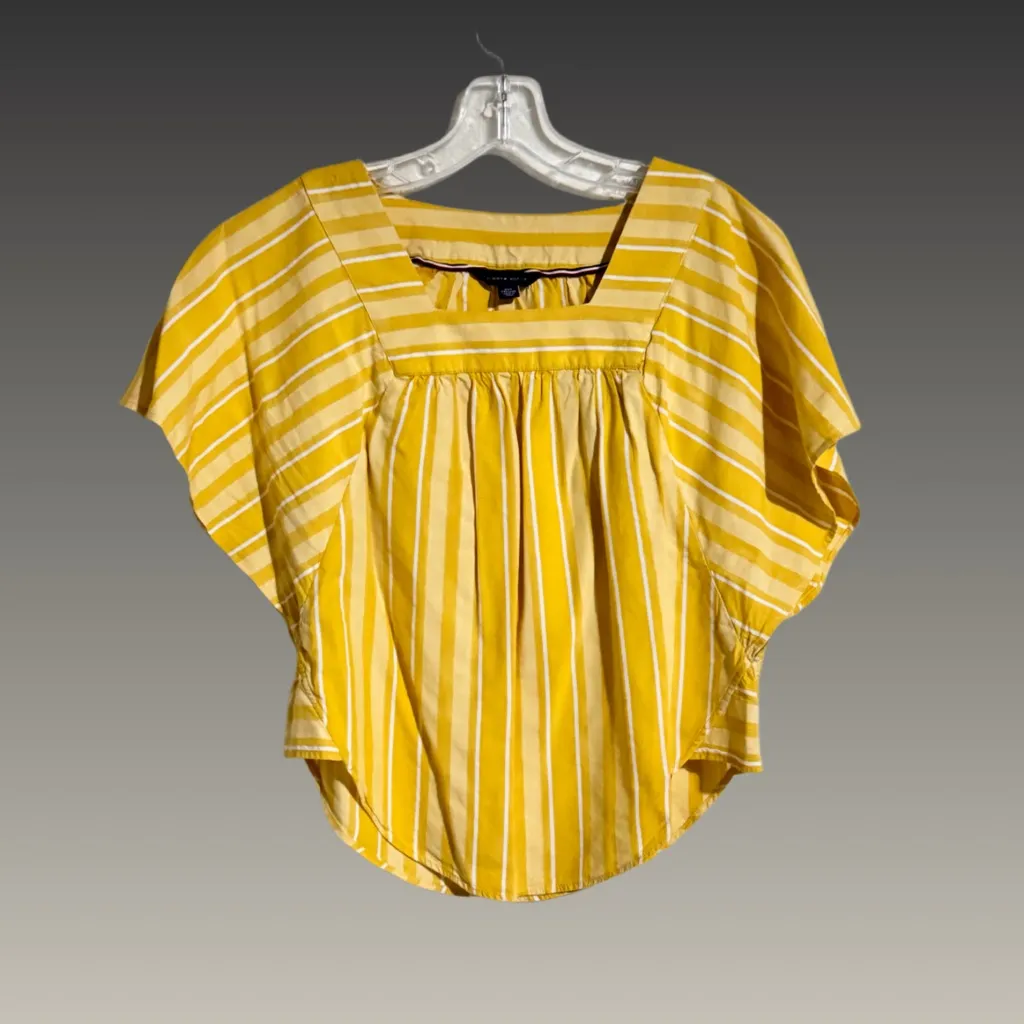 NWOT Tommy Hilfiger Mustard Yellow Striped Flutter Sleeve Top‎ - XXS - Image 7