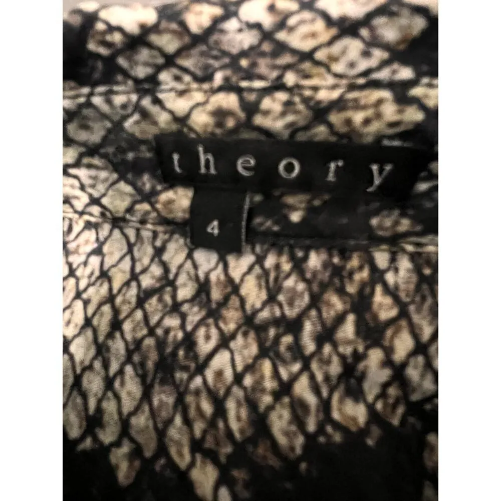 Theory dress size 4 snakeskin print tan/black 100% silk long sleeves mafia wife - Image 6