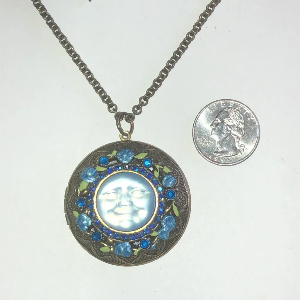 Kirks Folly Seaview Moon Face Locket Pendant Necklace Blue - Image 3